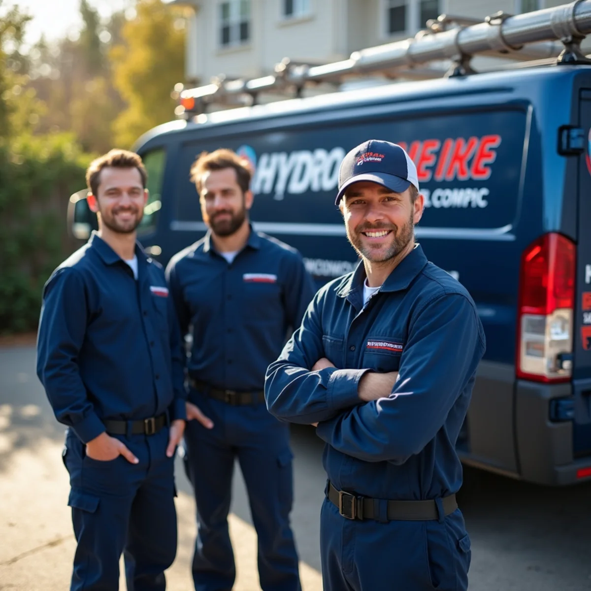 Hydrosphere Corp plumbing and heating team and service van on Long Island