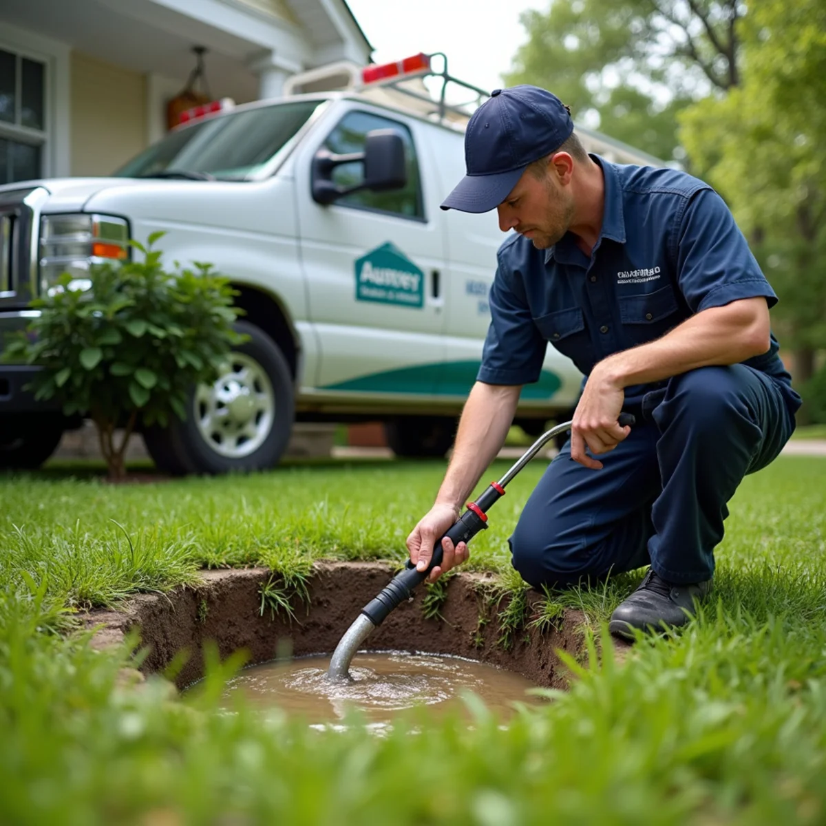 Soggy lawn over a failing cesspool at a Suffolk County home