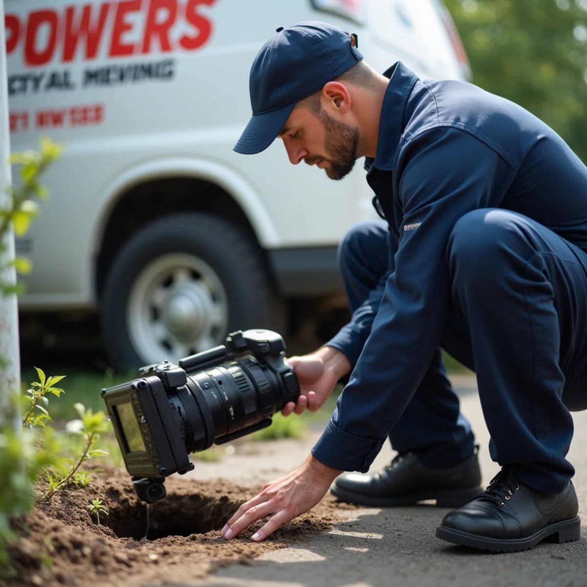 Plumber inspecting a recurring drain clog with a camera on Long Island