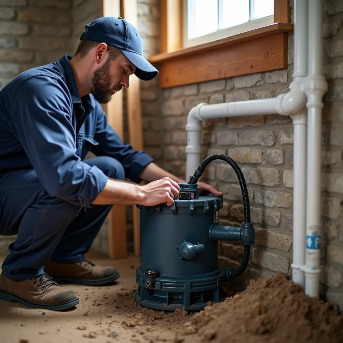 Battery backup sump pump installed in a Babylon, NY basement